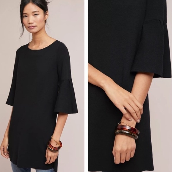 Moth Anthropologie Chester Sweater Dress Black Small Bell Sleeve - Picture 1 of 13